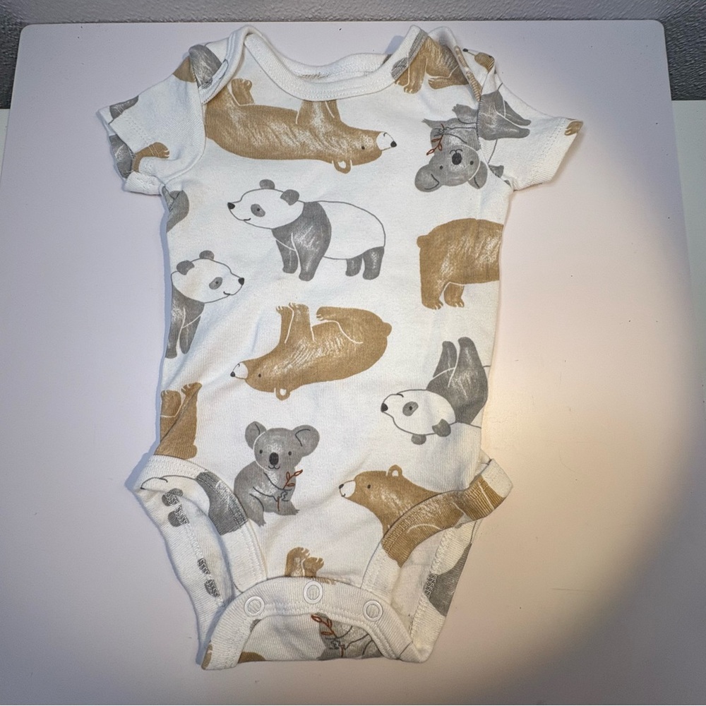 Carter's White and Brown Animal Print Bodysuit size 0-3M